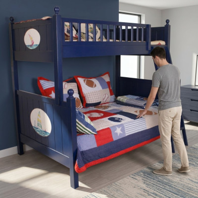 Klassiek kinderbed stapelbed blauw hoogslaper speelbed kinderbed stapelbed