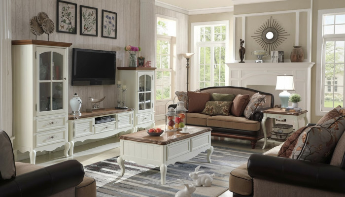 Landhuis Stol woonkamer vitrine dressoir tv houten kast meubels 3-delig