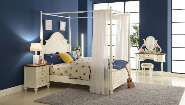 Hemelbed Bed 3-delige set Slaapkamer Bedden 3-delige set Landelijke meubels Nachtkastje