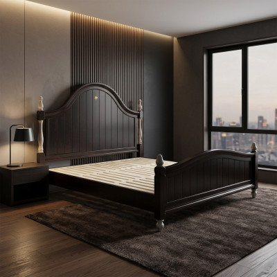 Ontwerper bed landhuis houten hotel metalen bedden tweepersoons slaapkamer houten meubels