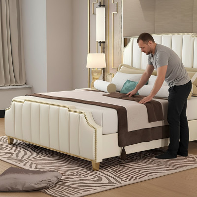 Ontwerp tweepersoons bed hotel luxe slaapkamer 180x200cm lederen bedden gestoffeerd.