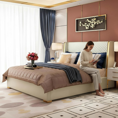 Ontwerper gestoffeerd bed bedden stof hout luxe tweepersoonsbed 180x200cm tweepersoonsbed