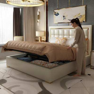 Bedbekleding Ontwerp Luxe Tweepersoonsbed Grijs 180x200 cm Slaapkamer Lederen Hotel