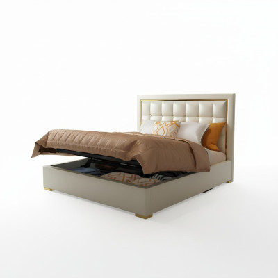 Bedbekleding Ontwerp Luxe Tweepersoonsbed Grijs 180x200 cm Slaapkamer Lederen Hotel