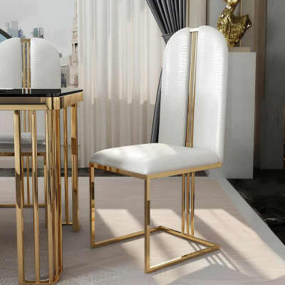 Roestvrijstalen eetkamerstoel Leren stoel Stoelen Roestvrijstalen Designer Goud