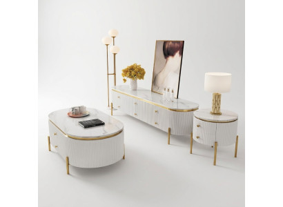 Woonkamerset Ontwerper woonkamer dressoir salontafel bijzettafel 3-delig.