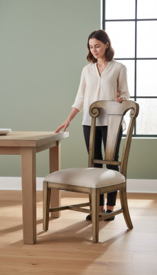 Massief houten eetkamerstoel Ontwerper textiel stoel Stoelen Eetkamerstoelen Nieuw