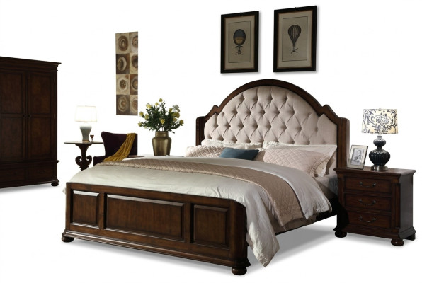 Bed Luxe tweepersoonsbed Slaapkamer Houten leren Chesterfield meubels.