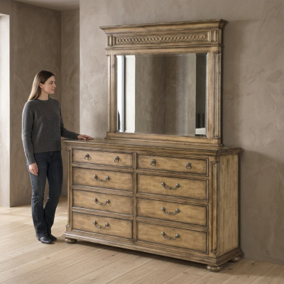 Spiegel Ladekast Kast Laden Dressoir Slaapkamer Set Hout Moderne Stijl 2-delig
