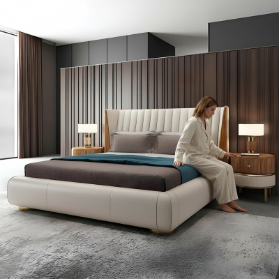 Designer Italiaanse meubels Bed Dubbele Slaapkamer 150x200cm Bedden Leder Nieuw