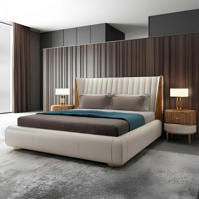 Designer Italiaanse meubels Bed Dubbele Slaapkamer 150x200cm Bedden Leder Nieuw
