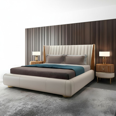 Designer Italiaanse meubels Bed Dubbele Slaapkamer 150x200cm Bedden Leder Nieuw