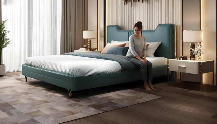 Modern designer houten bed Luxe meubel Tweepersoonsbed Nieuwe slaapkamer bekleding