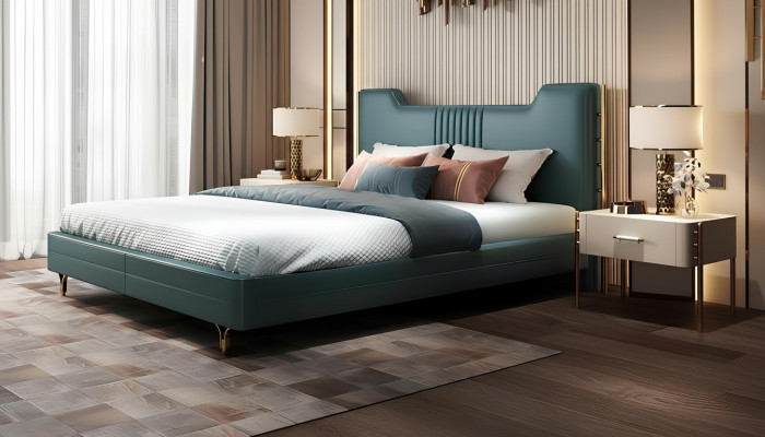Modern designer houten bed Luxe meubel Tweepersoonsbed Nieuwe slaapkamer bekleding