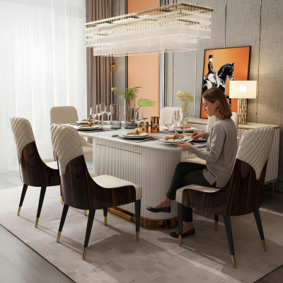 Luxe Edelhouten Lederen Stoelen Stoel Groep Set van 6 Armstoelen