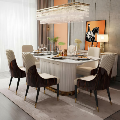 Luxe Edelhouten Lederen Stoelen Stoel Groep Set van 6 Armstoelen