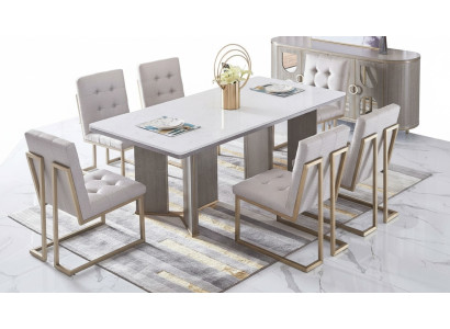 Eetkamer design meubilair, stoelengroep, tafel, 6 leuningstoelen, set meubilair nieuw.