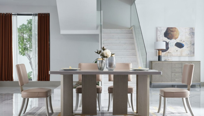 Stoel 6x Stoelen Groep Set Woon - Eetkamer Garnituur Hout Leder Textiel Nieuw
