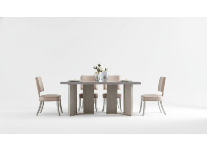 Stoel 6x Stoelen Groep Set Woon - Eetkamer Garnituur Hout Leder Textiel Nieuw