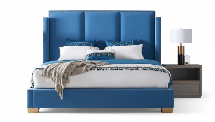 Slaapkamer Design luxe Bed 180x200 Textiel Tweepersoonsbedframe Blauw