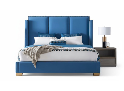 Slaapkamer Design luxe Bed 180x200 Textiel Tweepersoonsbedframe Blauw
