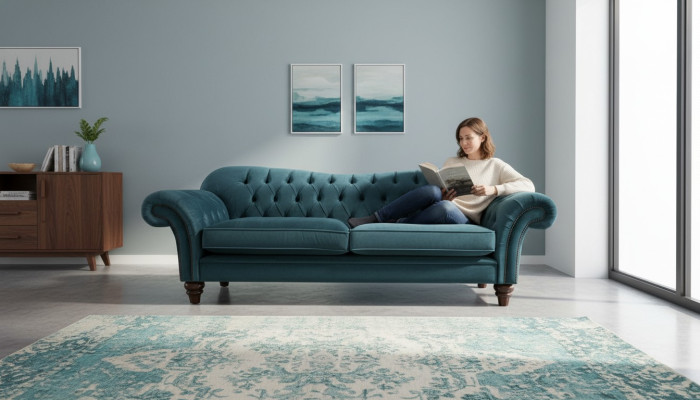 Bank Luxe Textiel Chesterfield Bank Sofa's Bekleding Groot 3-Zits Set