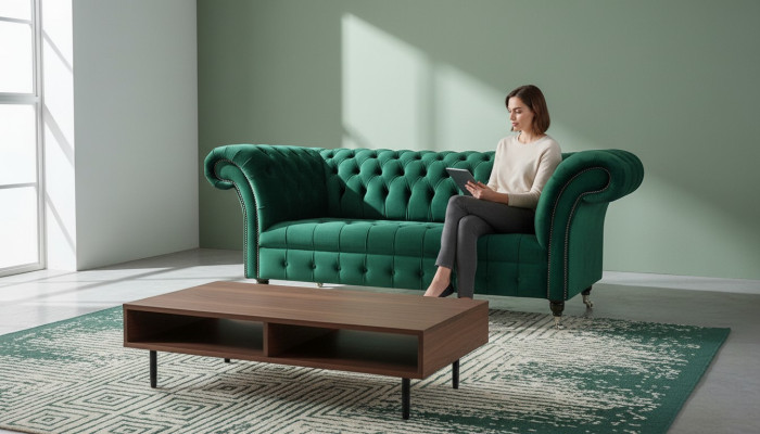 Chesterfield Groene 2-zitsbank Gestoffeerde banken Bankstellen Design Bank Club Textiel