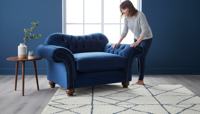 Ohrensessel Stoel TV Design Gestoffeerde Bank Bank Chesterfield Textiel Blauw