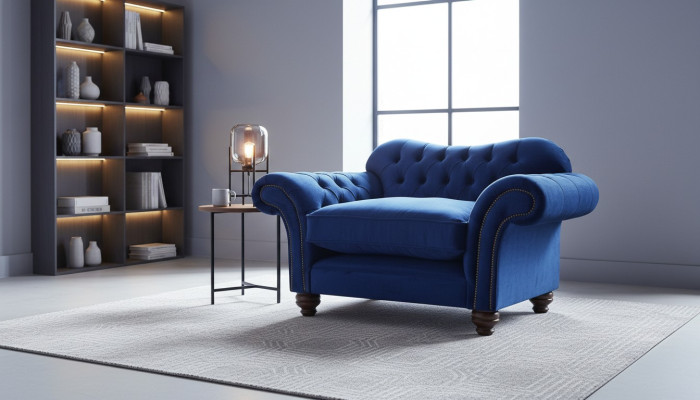 Ohrensessel Stoel TV Design Gestoffeerde Bank Bank Chesterfield Textiel Blauw