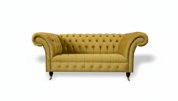Chesterfield Design Luxury Sofa Couch Set Upholstered in Fabric Yellow New