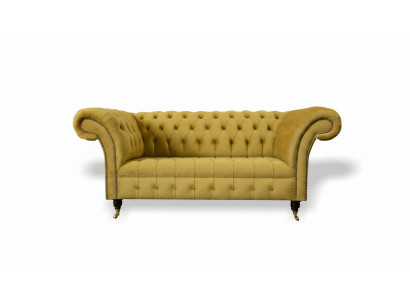 Chesterfield Design Luxury Sofa Couch Set Upholstered in Fabric Yellow New