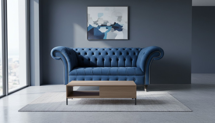 Ontwerp Chesterfield bankstel 2 zits bank stof Blauw Beklede banken Blauw