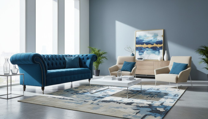 Chesterfield Bank Zitsbank Moderne Bekleding Zitcombinatie Textiel