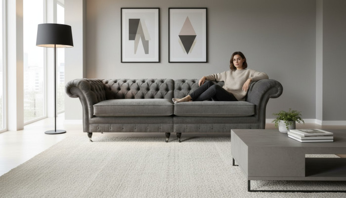 XXL Chesterfield bank 4-zits bank Bekleding Zitset Textiel Leer