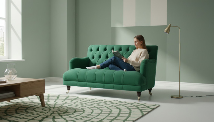 Chesterfield fauteuil bank gestoffeerde bank banken 1,5 zits éénzits groen textiel