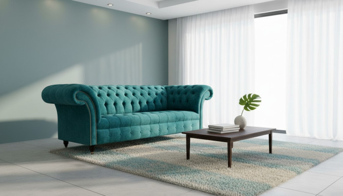 Chesterfield bank gestoffeerde bankstellen Klassieke textiel Turquoise 3-zits.