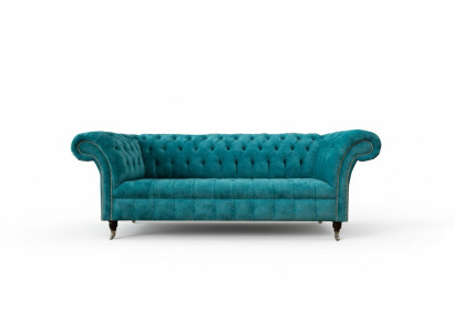 Chesterfield bank gestoffeerde bankstellen Klassieke textiel Turquoise 3-zits.