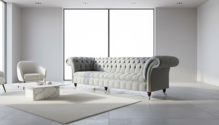 Grijze Big Sofa Couch Chesterfield 265cm Gestoffeerde Bankstellen 4-zits Leer