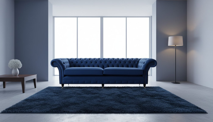 Blauwe XXL Grote Bank Couch Chesterfield 265cm Gestoffeerde Banken 4 Zits