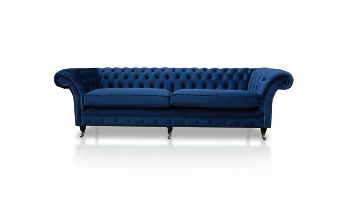 Blauwe XXL Grote Bank Couch Chesterfield 265cm Gestoffeerde Banken 4 Zits