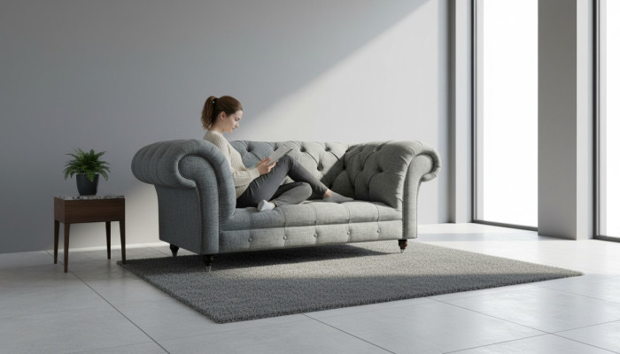 Chesterfield Design Luxe gestoffeerde bankstel van leer en textiel.