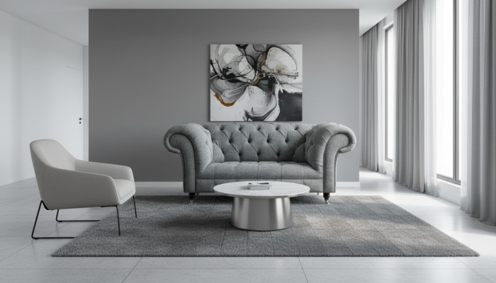 Chesterfield Design Luxe gestoffeerde bankstel van leer en textiel.