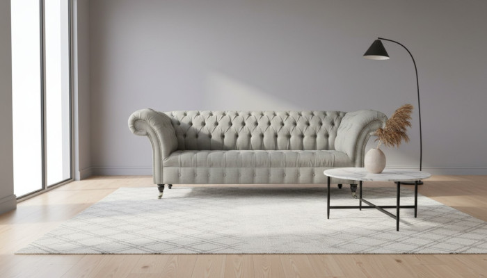 Grijze Chesterfield sofa bank stoffen lederen bank fluwelen set