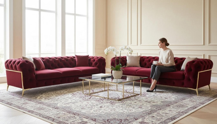 Chesterfield bank fluwelen bank bekleding zitbank 3+3 zitbankstel design bankstellen banken