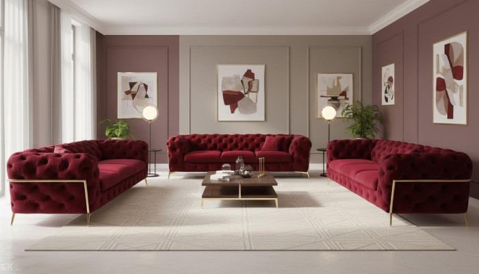 Chesterfield bank fluwelen bank bekleding zitbank 3+3 zitbankstel design bankstellen banken