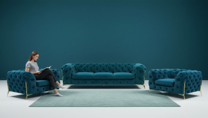 Chesterfield Design Bankstel 3+1+1 Zitsbank Couch Stoffering Set