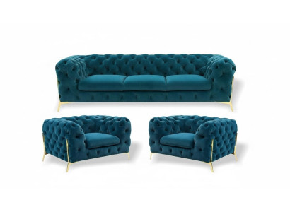 Chesterfield Design Bankstel 3+1+1 Zitsbank Couch Stoffering Set