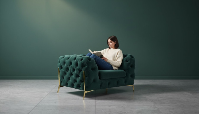 Chesterfield oorfauteuil fauteuil 1-zits bank bank gestoffeerd banken textiel nieuw