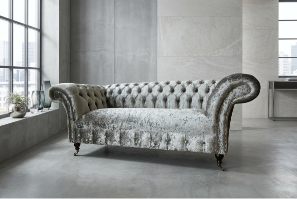 Bankstel 2-zits Chesterfield Bank Bekleding Fluweel Stof Tweezits Fluweel Grijs Zilver