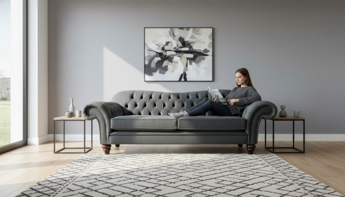 XXL Chesterfield Bank 4-zits Bank Bekleding Zitgroep Leer Textiel  XXL Chesterfield Bank 4-zits Bank Bekleding Zitgroep Leer Textiel